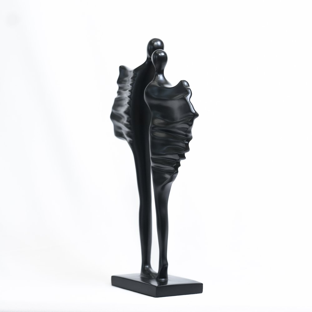 Modern Abstract Love couple Figurine |Contemporary Matte Black Tabletop Decor - Image 3