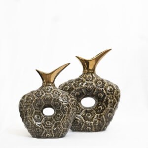 Honeycomb Petal Vase | Elegant Gold-Rimmed Ceramic Decor