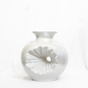 Sculpted Floral Globe Vase | Iridescent Art Deco Accent