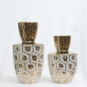 Honeycomb Sunburst Vase | Luxe Gold-Accent Ceramic Decor