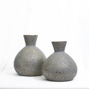 Gilded Speckle Bottle Vase | Matte Grey Ceramic Accent