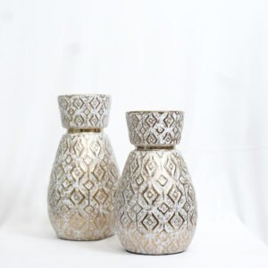 Geometric Gold-Patterned Ceramic Vase | Decorative Tabletop Accent