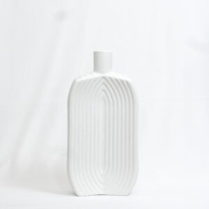 Contemporary White Ribbed Rectangular Ceramic Vase – Minimalist Tabletop Decor
