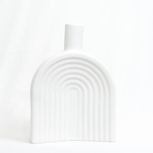 Monochromatic Ribbed Arch ceramic vase | Artistic geometric tabletop Vessel