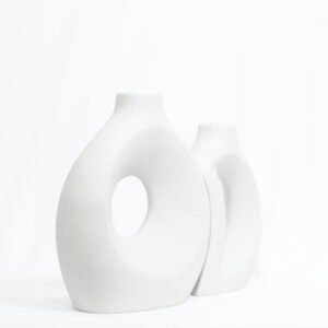 White ceramic Donut flower vase | Unique Cut-Out Tabletop Vessel