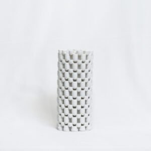 Designer White Lattice Textured Vase | Stylish cylindrical flower vase
