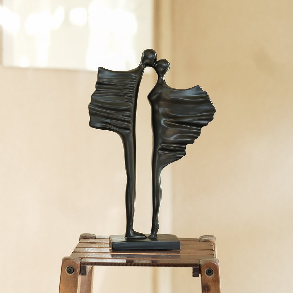 Modern Abstract Love couple Figurine |Contemporary Matte Black Tabletop Decor - Image 2