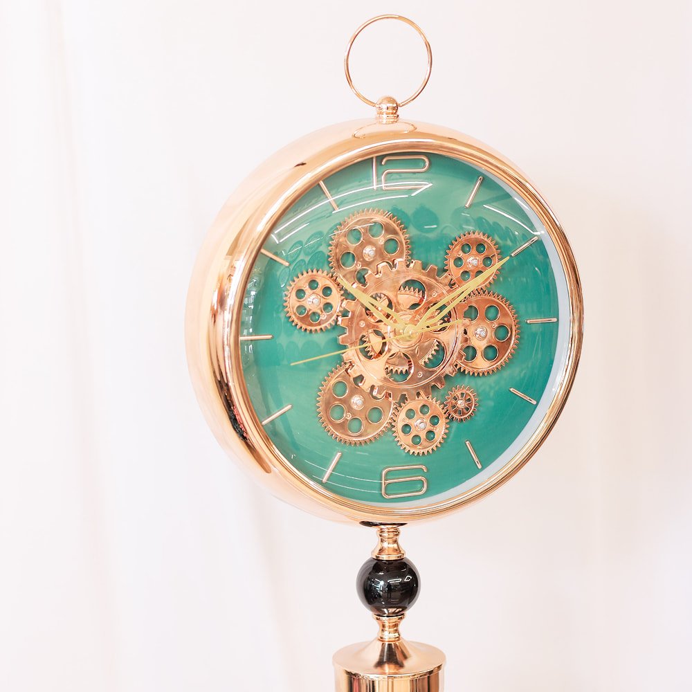 Industrial Gear-Movement Tripod Clock | Modern Teal and Metallic Floor Accent - Image 4