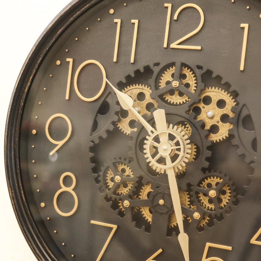 Industrial Heritage Circular Wall Clock | Brushed Bronze Exposed Gear Movement - Image 3