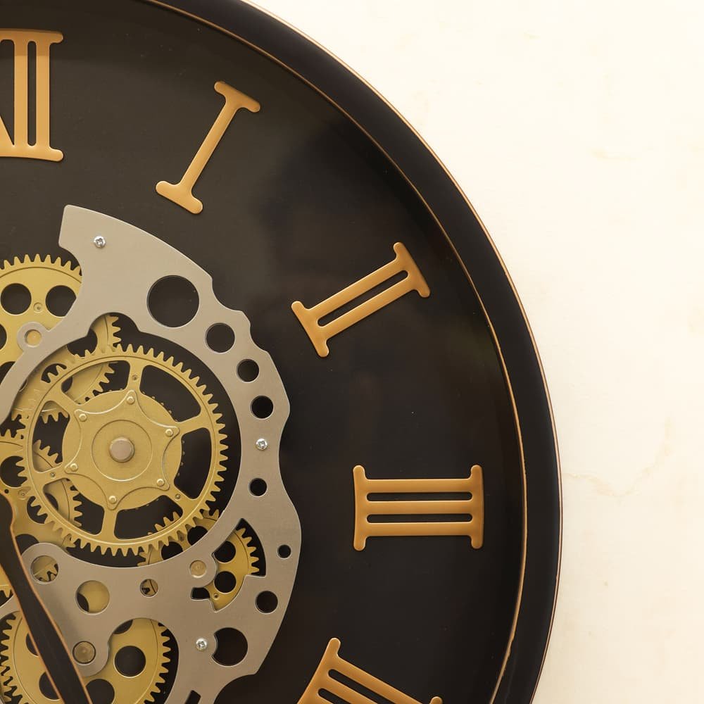 Roman Numeral Steampunk Gear Clock | Black & Gold Industrial Timepiece - Image 3