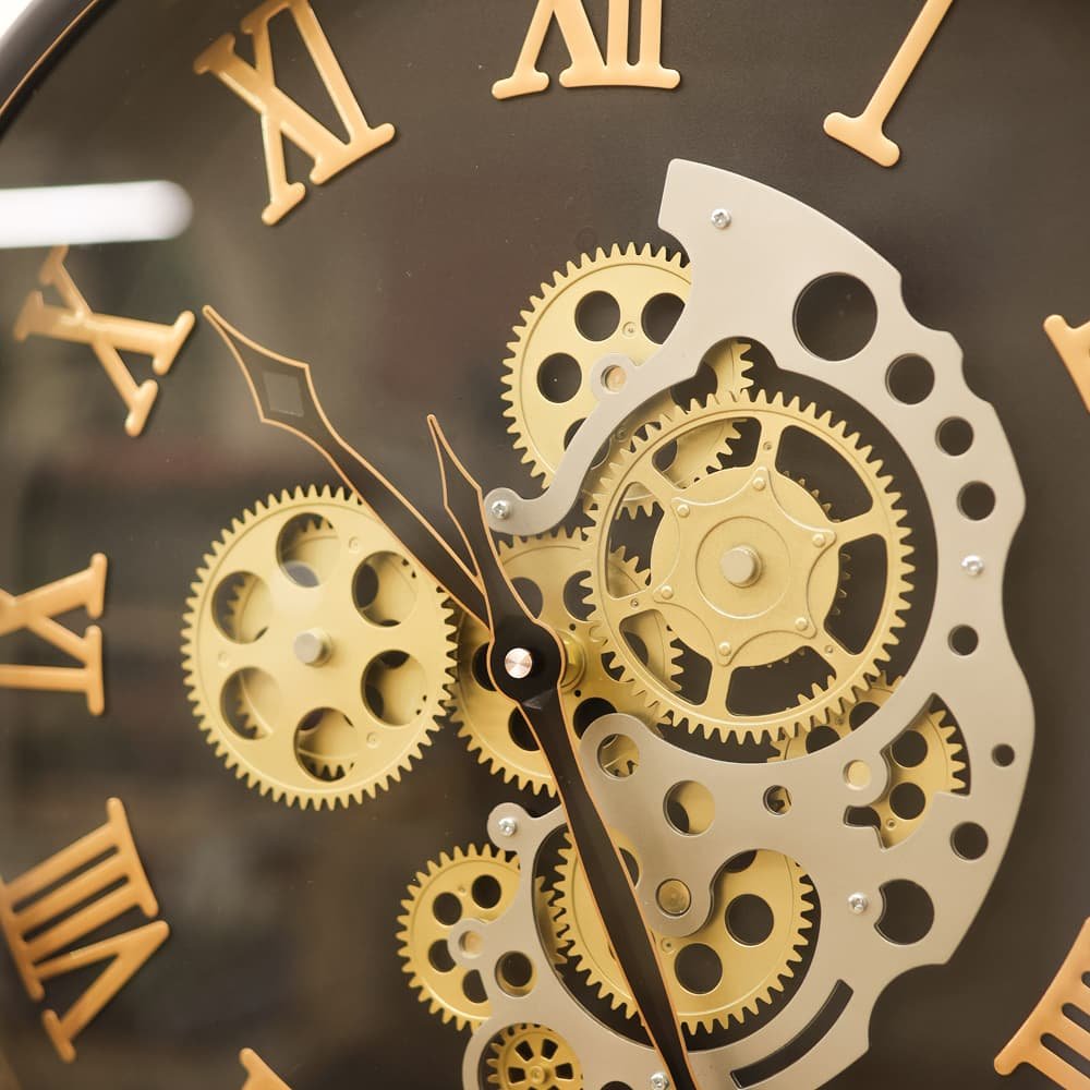 Roman Numeral Steampunk Gear Clock | Black & Gold Industrial Timepiece - Image 4