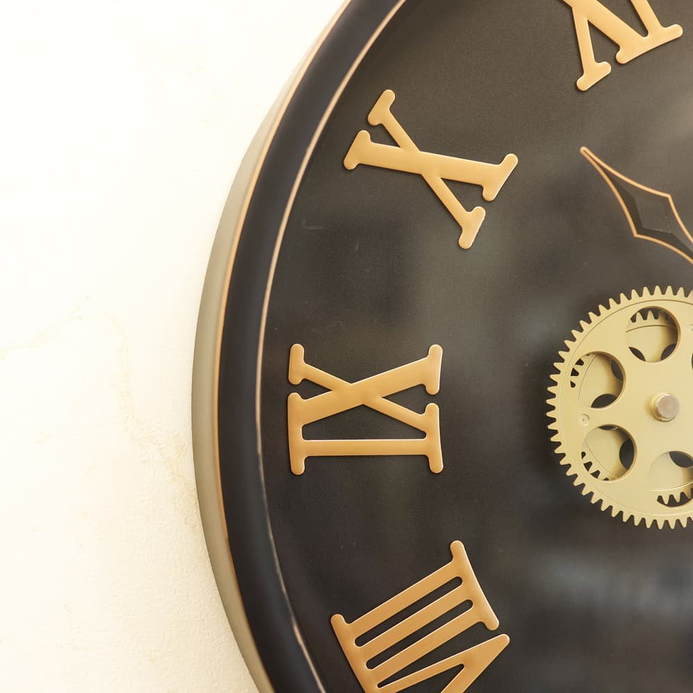 Roman Numeral Steampunk Gear Clock | Black & Gold Industrial Timepiece - Image 2