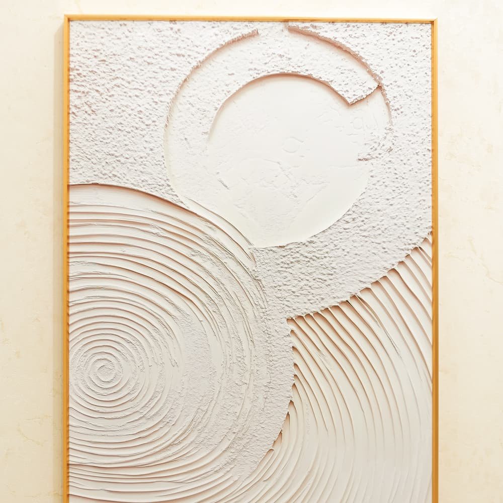 Large Round-Pattern Textured Relief Art |Neutral Beige 3D Wall Decor | Ready to Hang | Textured Minimalist Painting - Image 2