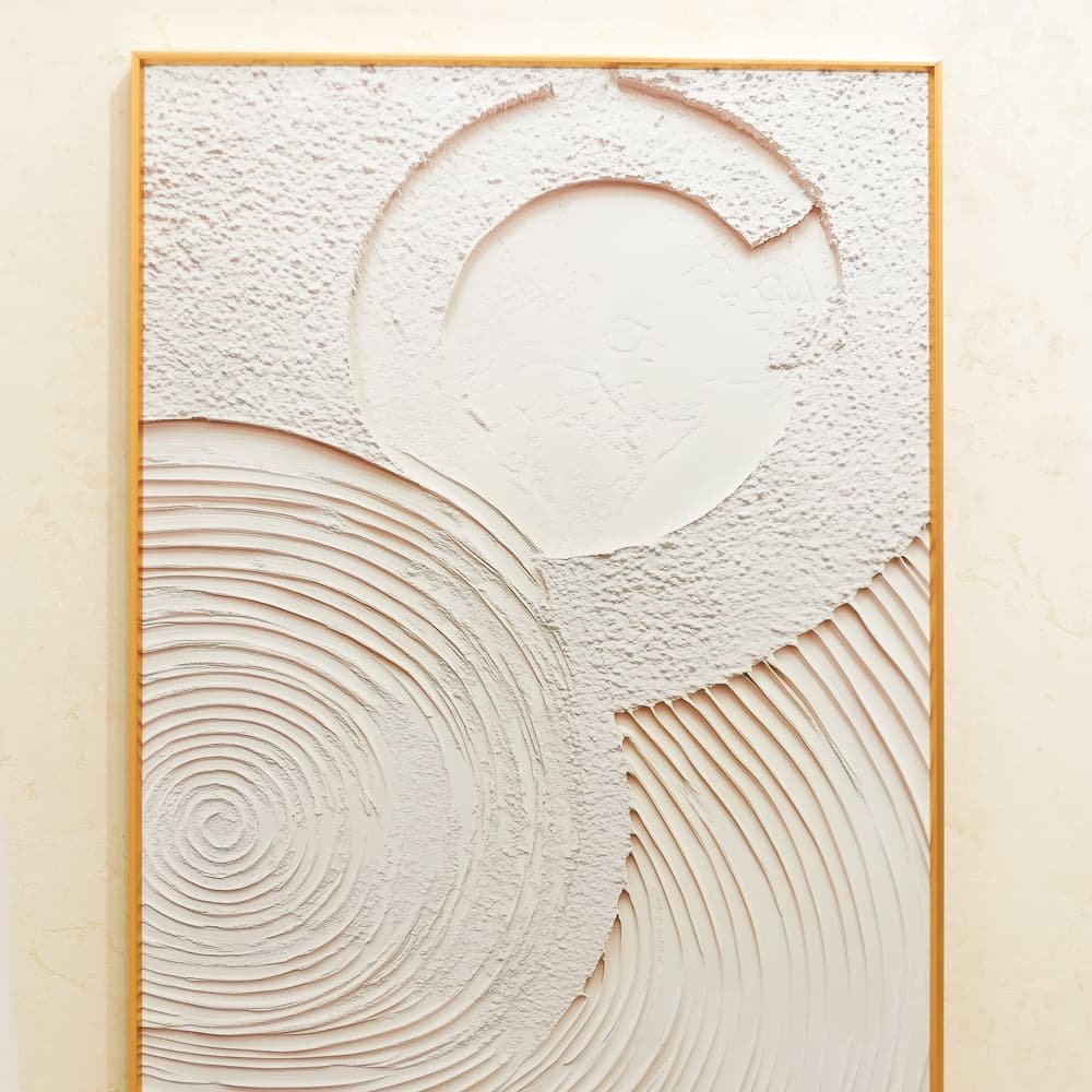 Large Round-Pattern Textured Relief Art |Neutral Beige 3D Wall Decor | Ready to Hang | Textured Minimalist Painting - Image 3