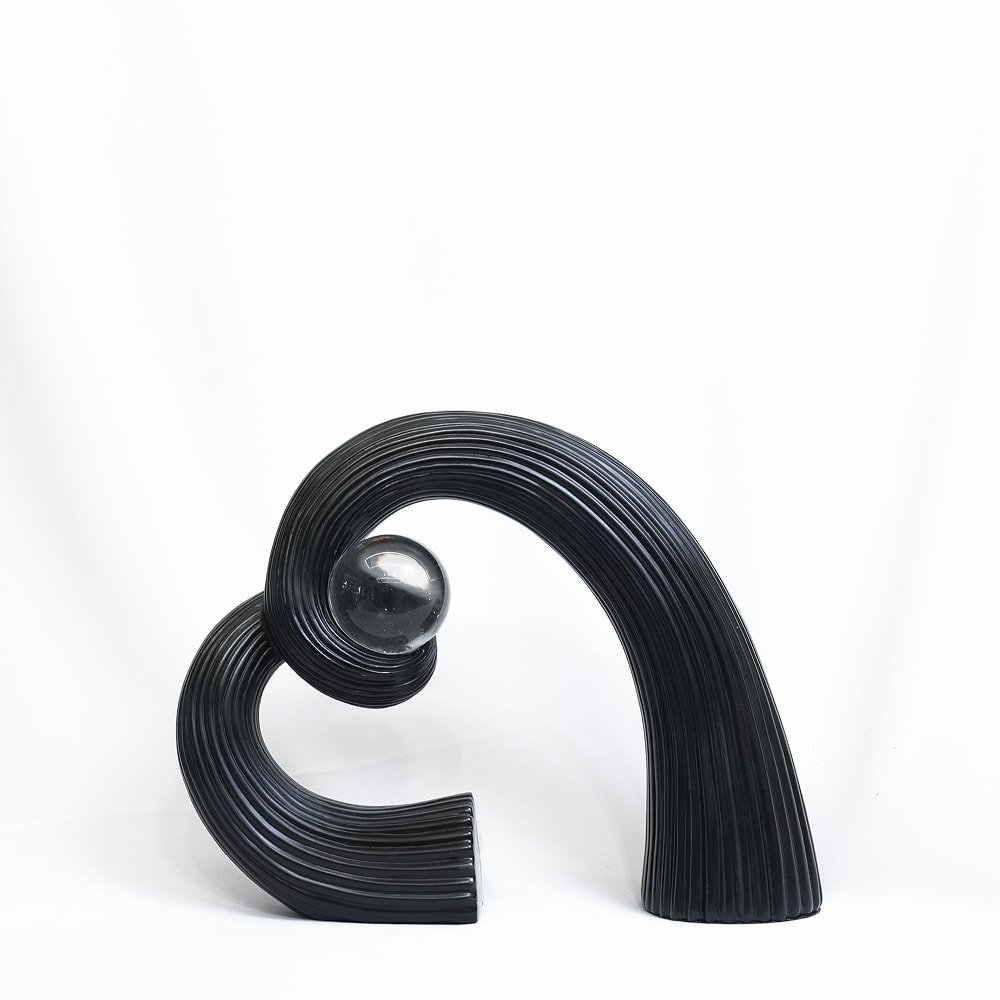 Modern Abstract Heart Sculpture with Crystal Sphere Ornament | Contemporary Matte Black & White Tabletop Decor - Image 4