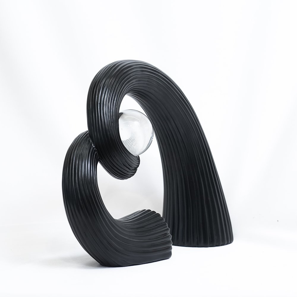 Modern Abstract Heart Sculpture with Crystal Sphere Ornament | Contemporary Matte Black & White Tabletop Decor - Image 5