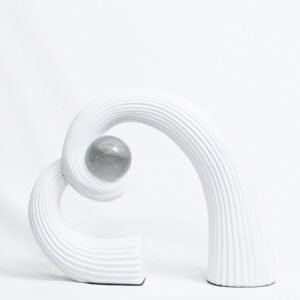 Modern Abstract Heart Sculpture with Crystal Sphere Ornament | Contemporary Matte Black & White Tabletop Decor