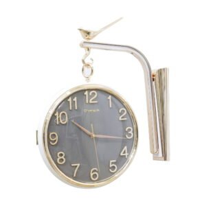 Antique-Finish Double-Sided Station Clock with Perched Bird Bracket | Classic Dual-Face Hanging Clock for Living Room, Hallway & Office