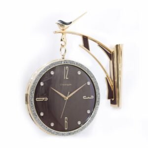 Ornate Double-Faced Station Wall Clock with Rhinestone Bezel and Bird Accent | Classic Dual-Sided Hanging Clock for Living Room, Hallway & Office