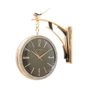 Minimalist Double-Sided Station Clock with Sculpted Songbird Mount | Classic Dual-Face Hanging Clock for Living Room, Hallway & Office