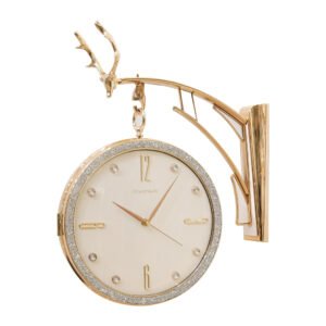 Ivory Dial Double-Sided Station Wall Clock with Regal Stag Crown | Classic Dual-Face Hanging Clock for Living Room, Hallway & Office