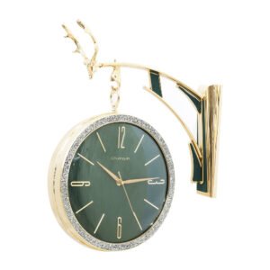 Emerald-Face Double-Faced Station Clock with Majestic Antler Bracket | Classic Dual-Sided Hanging Clock for Living Room, Hallway & Office