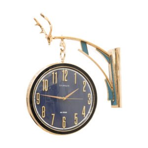 Deep Blue Double-Sided Station Wall Clock with Noble Buck Mount | Classic Dual-Face Hanging Clock for Living Room, Hallway & Office