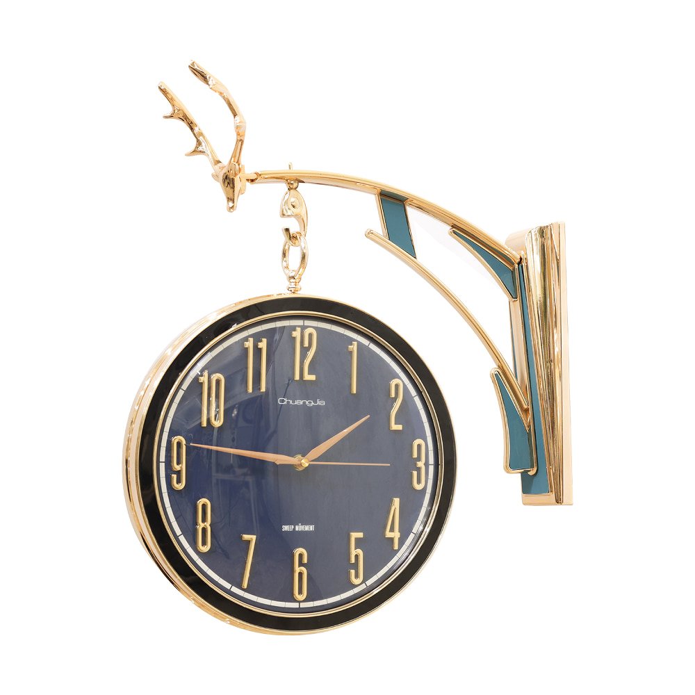 Deep Blue Double-Sided Station Wall Clock with Noble Buck Mount