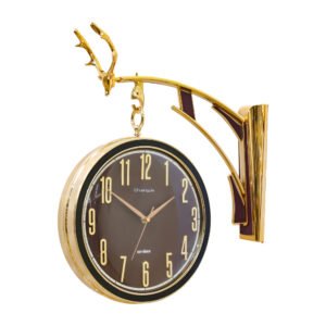 Maroon Dial Double-Faced Station Clock with Trophied Antler Accent | Classic Dual-Sided Hanging Clock for Living Room, Hallway & Office