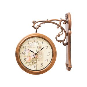 Vintage Double-Faced Station Wall Clock with Antique Bronze Finish and Floral Dial | Classic Dual-Sided Hanging Clock for Living Room, Office & Hallway