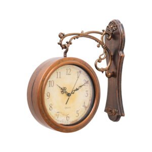 The Windsor Two-Faced Station Wall Clock with Antique Patina Dial and Scrollwork Bronze Arm | Hanging clock for living room , office & Hallway