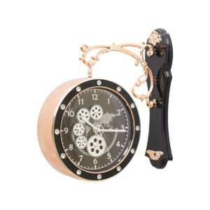 Industrial Steampunk Double-Faced Station Wall Clock with Rhinestone Bezel and Gear Dial | Modern Dual-Sided Hanging Clock for Living Room, Office & Studio