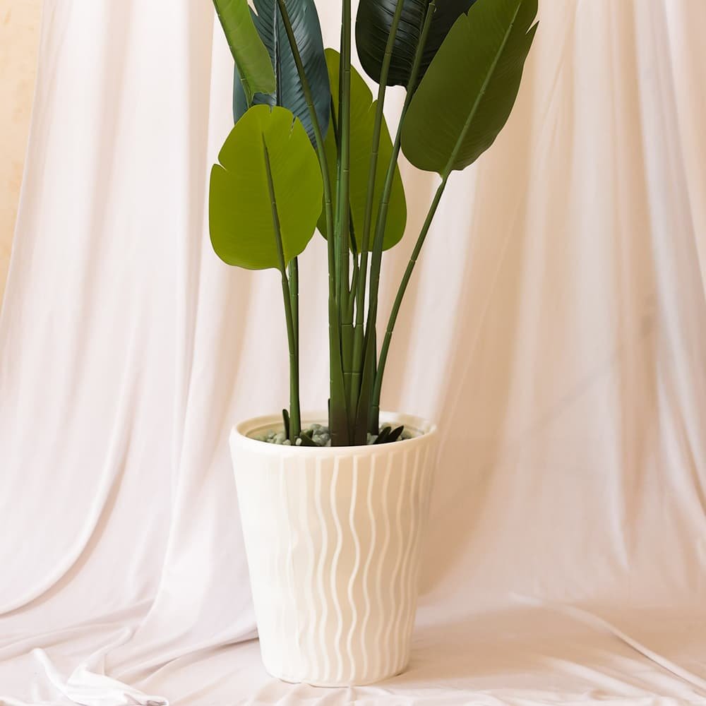 Verdant Botanical Haven Traveler's Palm Plant with White Textured Pot | Contemporary Artificial Tropical Foliage for Living Room, Office & Hallway - Image 4