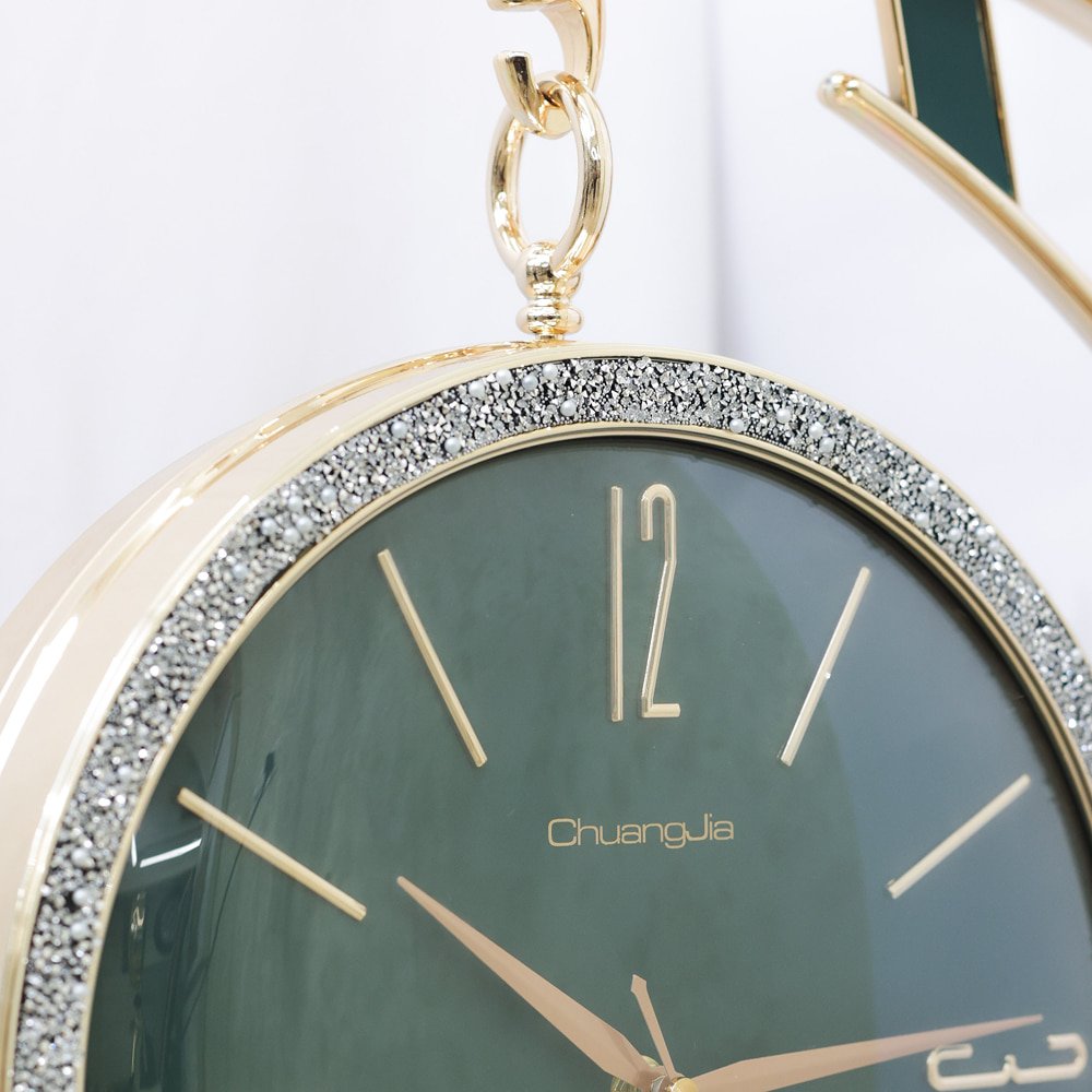 Emerald-Face Double-Faced Station Clock with Majestic Antler Bracket | Classic Dual-Sided Hanging Clock for Living Room, Hallway & Office - Image 3