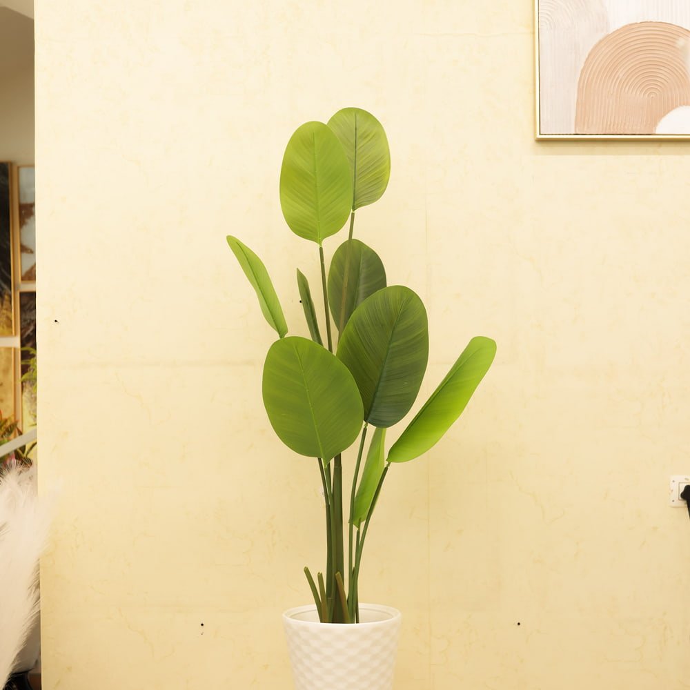 Elegant Botanical Haven Bird of Paradise Plant with White Textured Pot | Contemporary Artificial Strelitzia for Living Room, Office & Hallway - Image 4