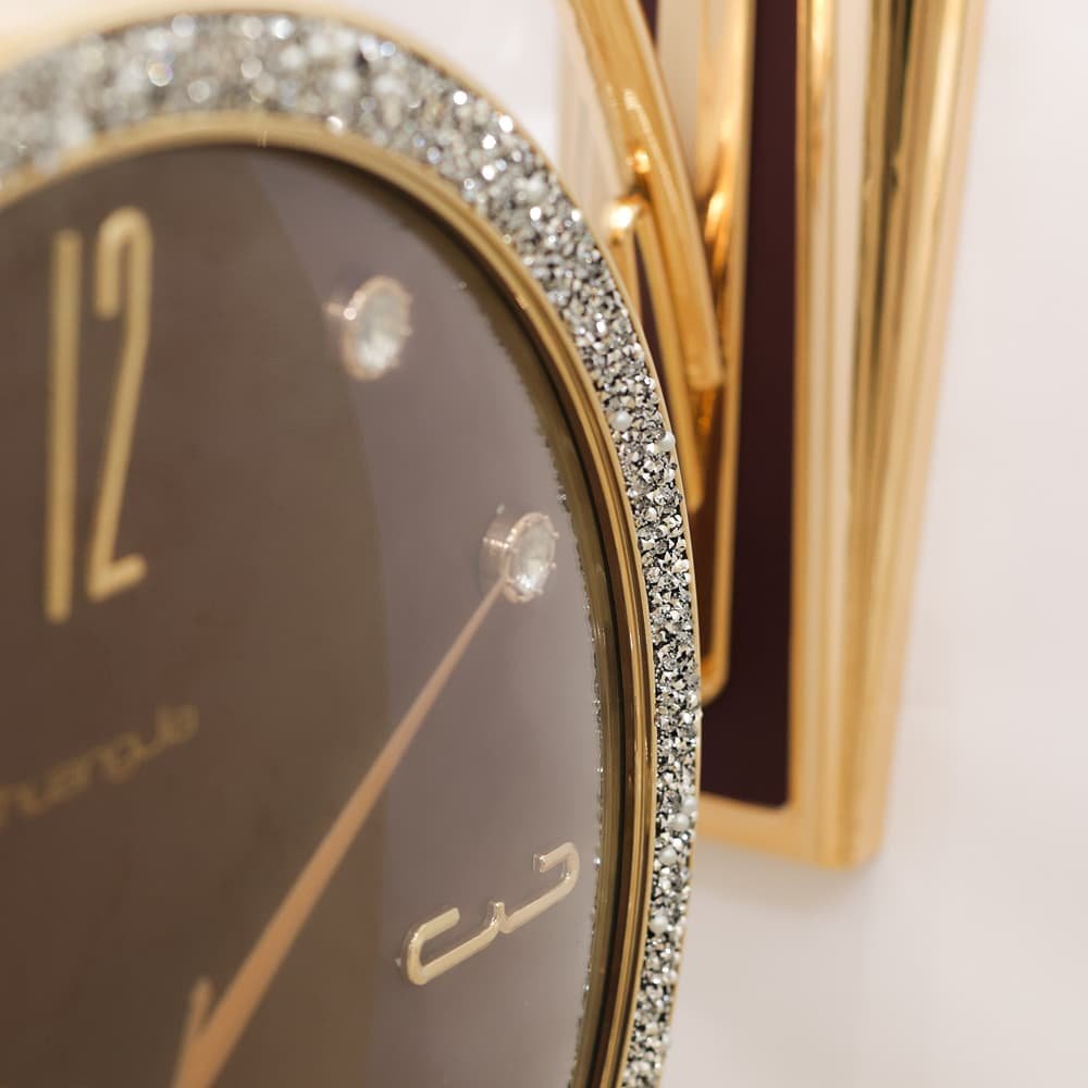 Ornate Double-Faced Station Wall Clock with Rhinestone Bezel and Bird Accent | Classic Dual-Sided Hanging Clock for Living Room, Hallway & Office - Image 5