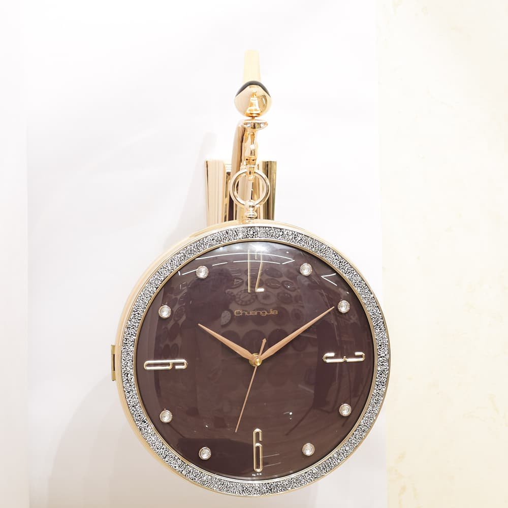 Ornate Double-Faced Station Wall Clock with Rhinestone Bezel and Bird Accent | Classic Dual-Sided Hanging Clock for Living Room, Hallway & Office - Image 3