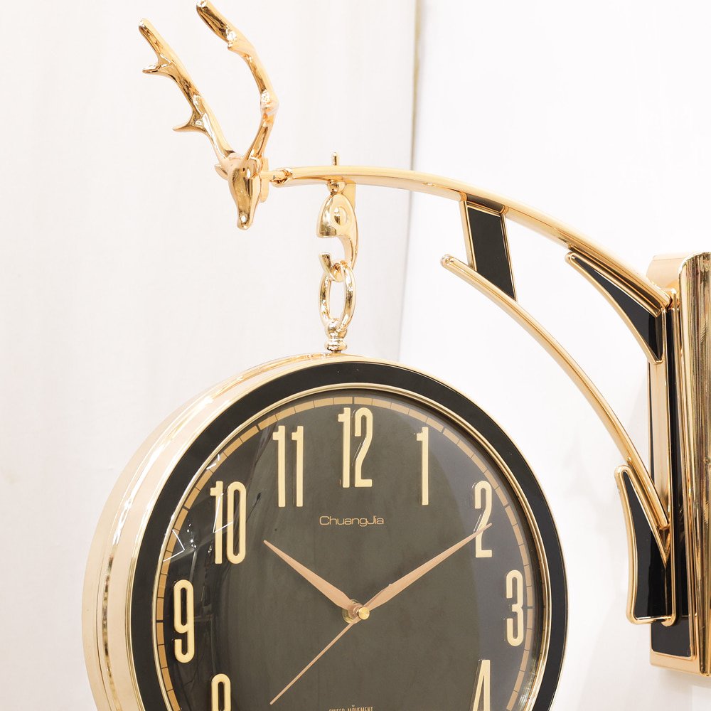 Obsidian Black Double-Sided Station Wall Clock with Noble Buck Mount | Classic Dual-Face Hanging Clock for Living Room, Hallway & Office - Image 3