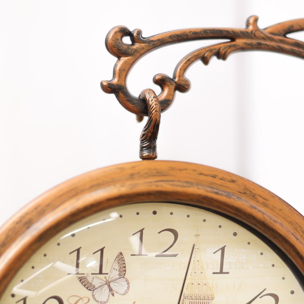 Vintage Double-Faced Station Wall Clock with Antique Bronze Finish and Floral Dial | Classic Dual-Sided Hanging Clock for Living Room, Office & Hallway - Image 5