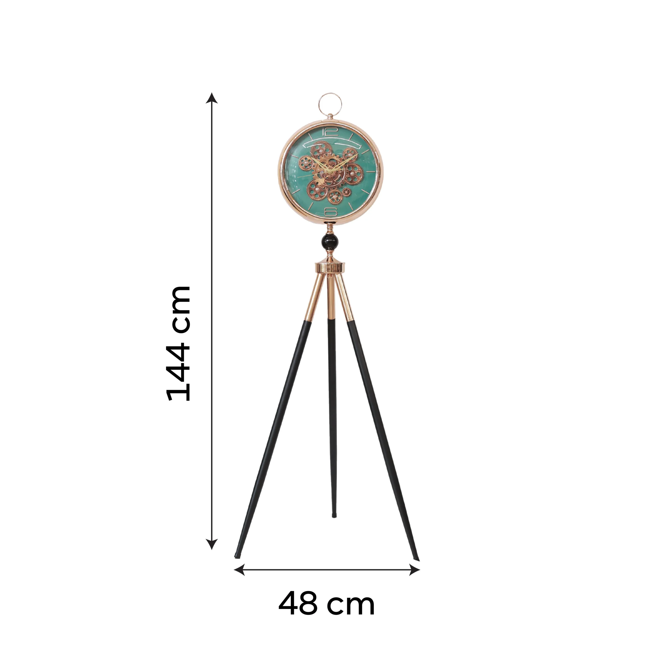 Industrial Gear-Movement Tripod Clock | Modern Teal and Metallic Floor Accent - Image 5