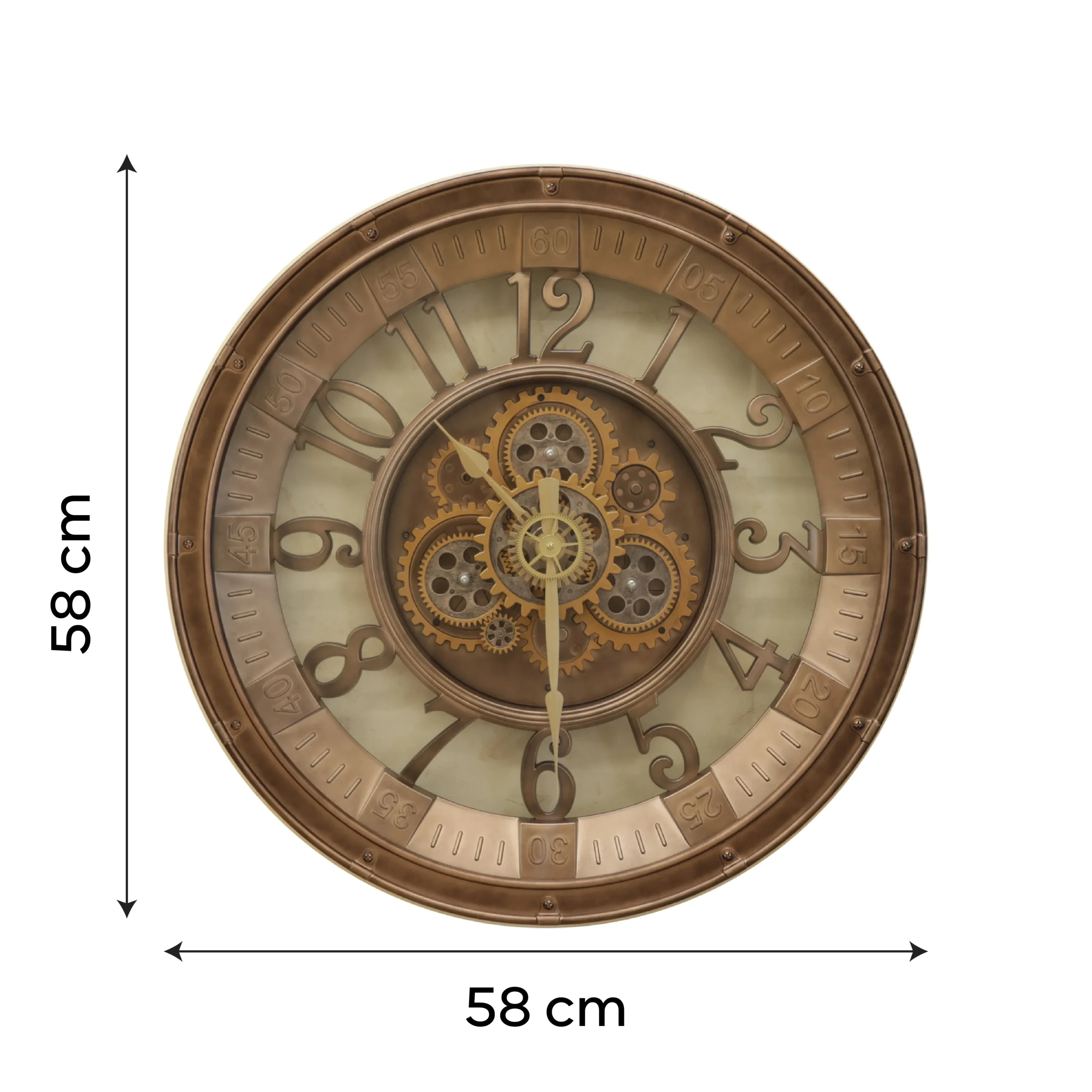 Vintage Bronze Exposed-Gear Wall Clock | Industrial Round Statement Timepiece - Image 5