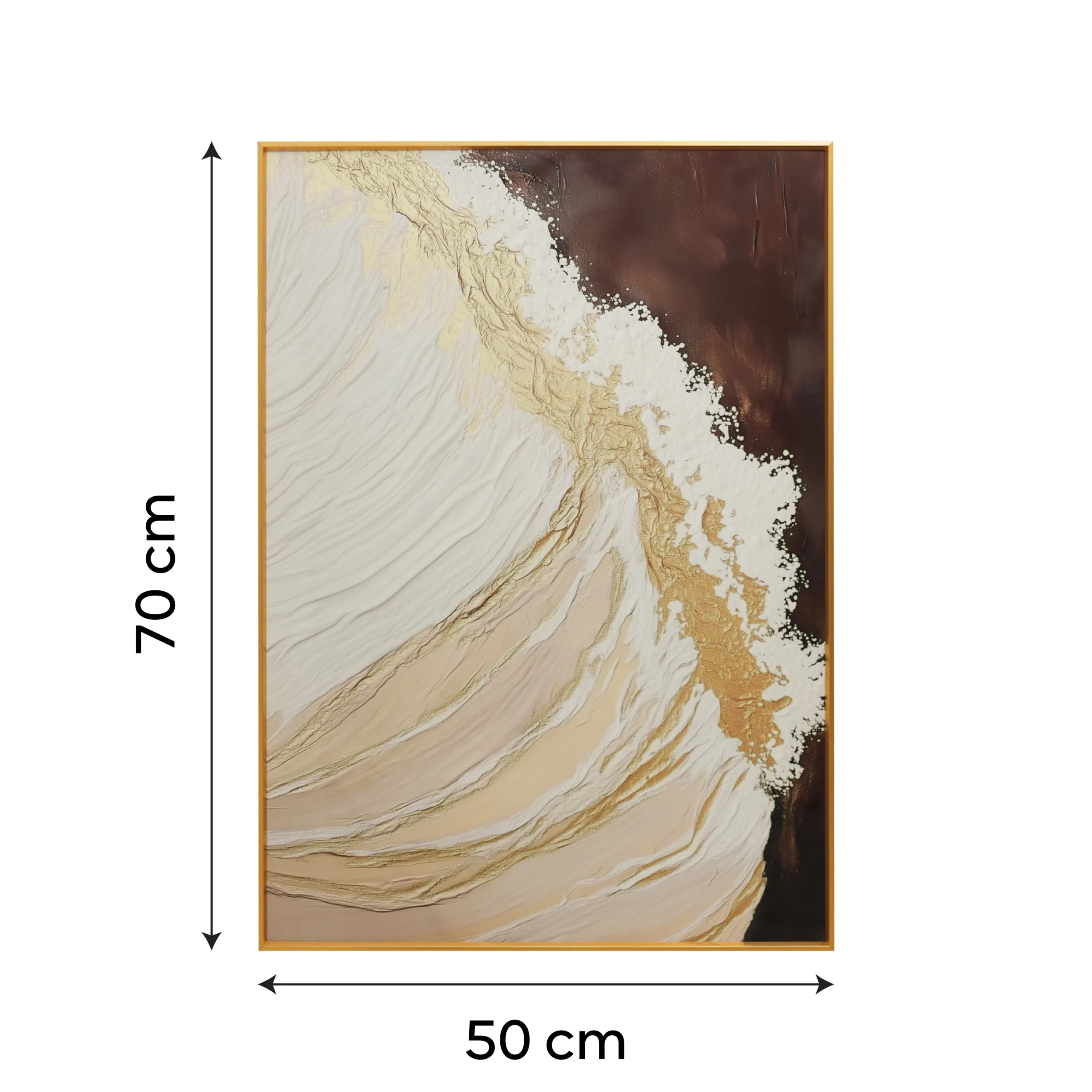 Neutral Impasto Waves Abstract Luxury HD Laminated Print with Aluminium Golden Frame | Ready to Hang | Textured Minimalist Painting - Image 5