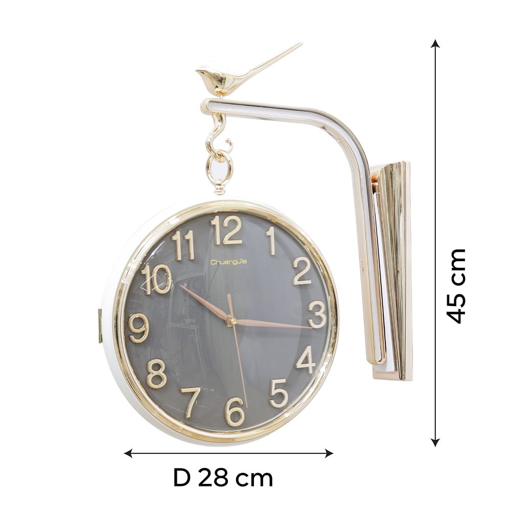 Antique-Finish Double-Sided Station Clock with Perched Bird Bracket | Classic Dual-Face Hanging Clock for Living Room, Hallway & Office - Image 4