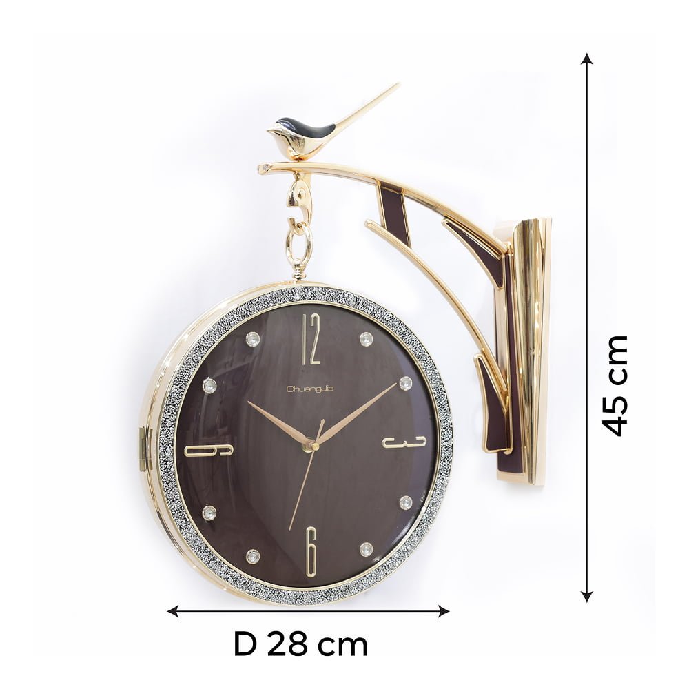 Ornate Double-Faced Station Wall Clock with Rhinestone Bezel and Bird Accent | Classic Dual-Sided Hanging Clock for Living Room, Hallway & Office - Image 6