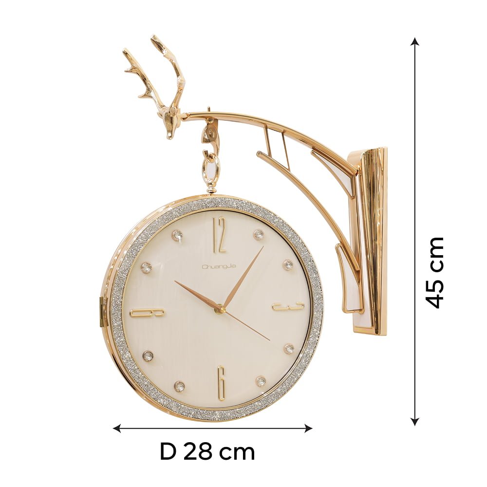 Ivory Dial Double-Sided Station Wall Clock with Regal Stag Crown | Classic Dual-Face Hanging Clock for Living Room, Hallway & Office - Image 5