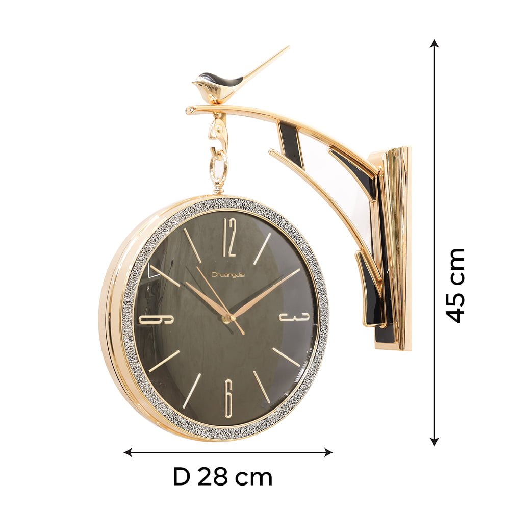 Minimalist Double-Sided Station Clock with Sculpted Songbird Mount | Classic Dual-Face Hanging Clock for Living Room, Hallway & Office - Image 4