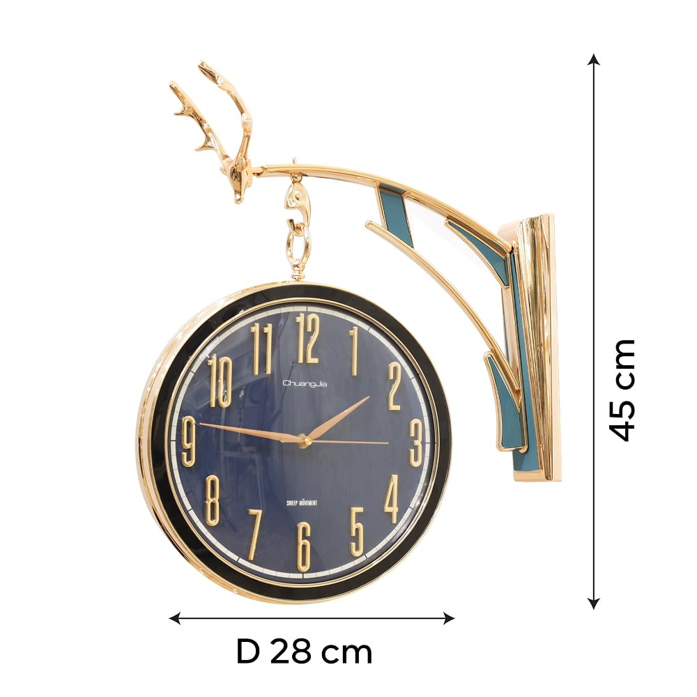 Deep Blue Double-Sided Station Wall Clock with Noble Buck Mount | Classic Dual-Face Hanging Clock for Living Room, Hallway & Office - Image 4