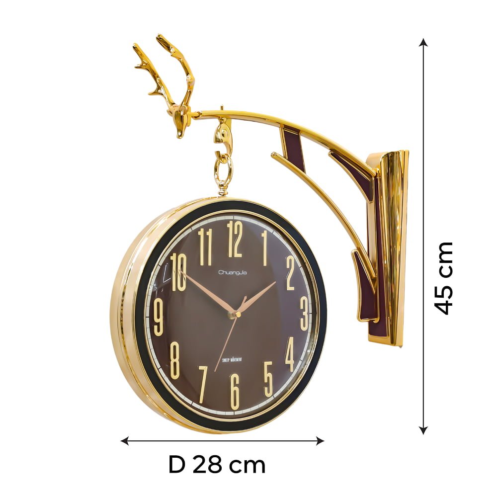 Maroon Dial Double-Faced Station Clock with Trophied Antler Accent | Classic Dual-Sided Hanging Clock for Living Room, Hallway & Office - Image 5