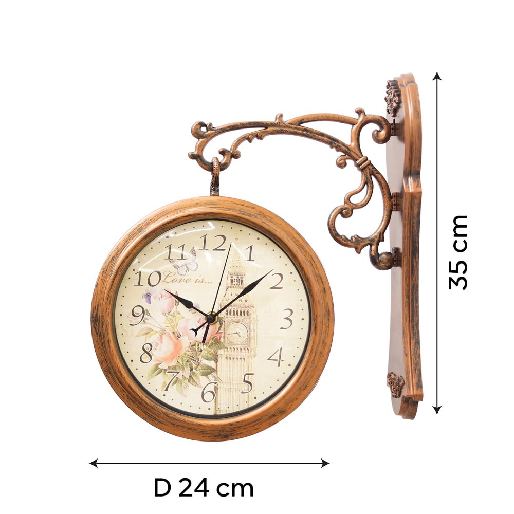 Vintage Double-Faced Station Wall Clock with Antique Bronze Finish and Floral Dial | Classic Dual-Sided Hanging Clock for Living Room, Office & Hallway - Image 6
