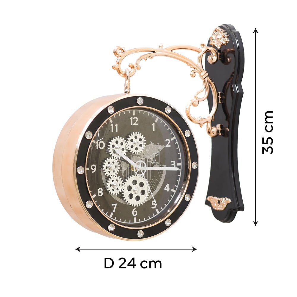 Industrial Steampunk Double-Faced Station Wall Clock with Rhinestone Bezel and Gear Dial | Modern Dual-Sided Hanging Clock for Living Room, Office & Studio - Image 6